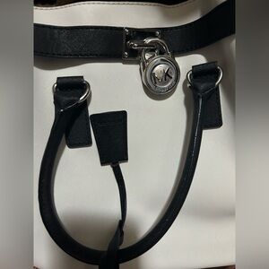 Michael Kors White and Black Hamilton Tote with Silver Hardware
